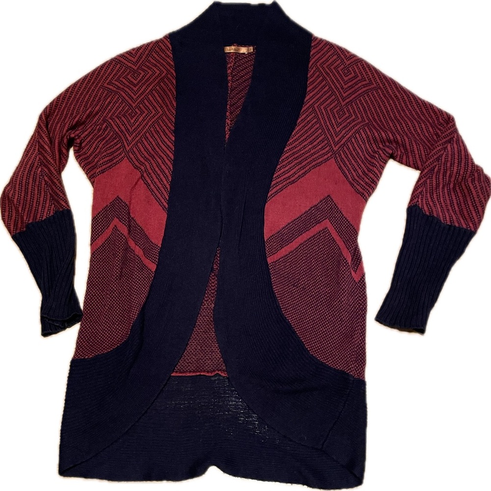 belldini cardigan small with navy & orange chevron stripes
